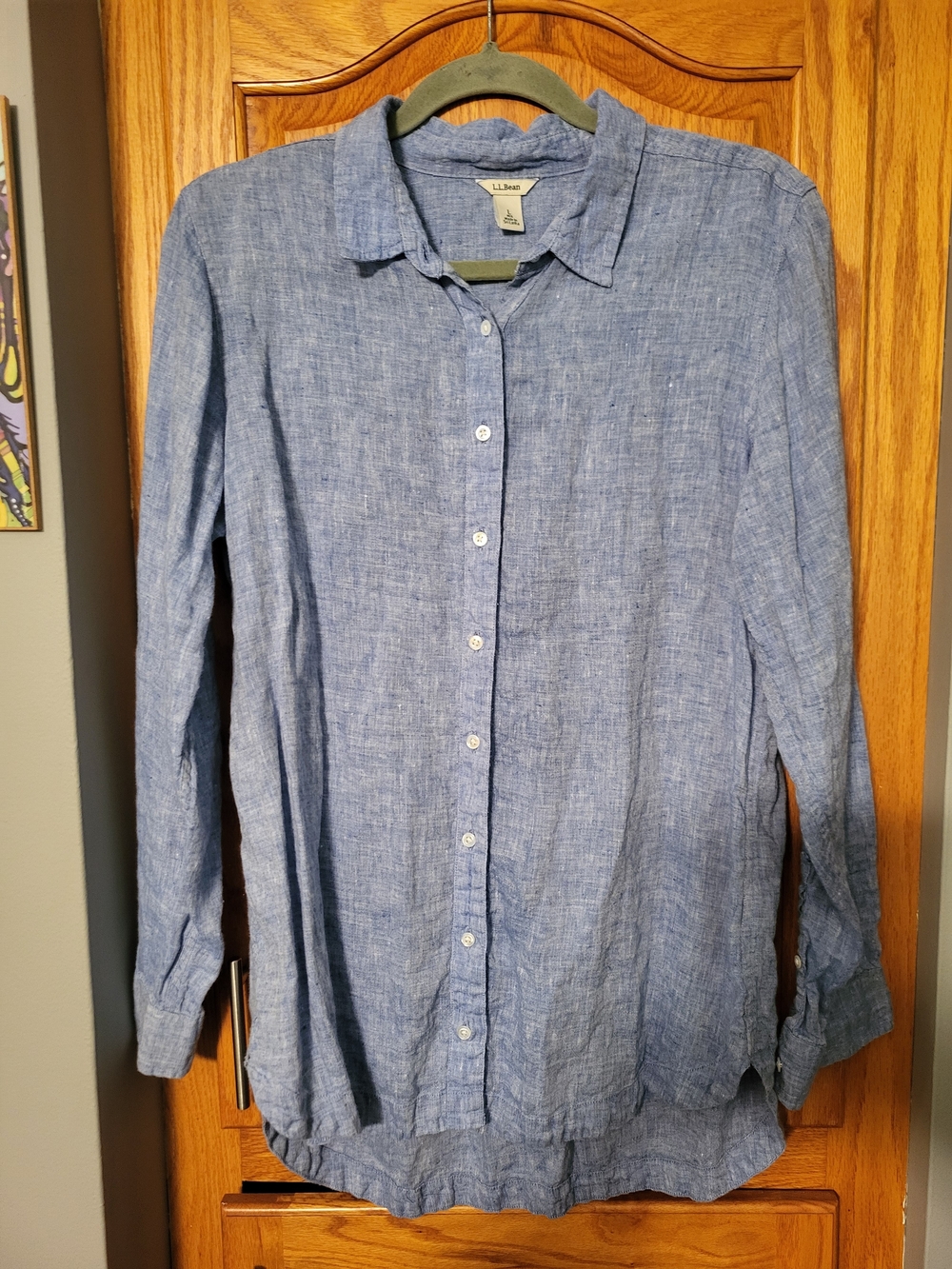 L.L. Bean Blue Linen Button-Down Shirt